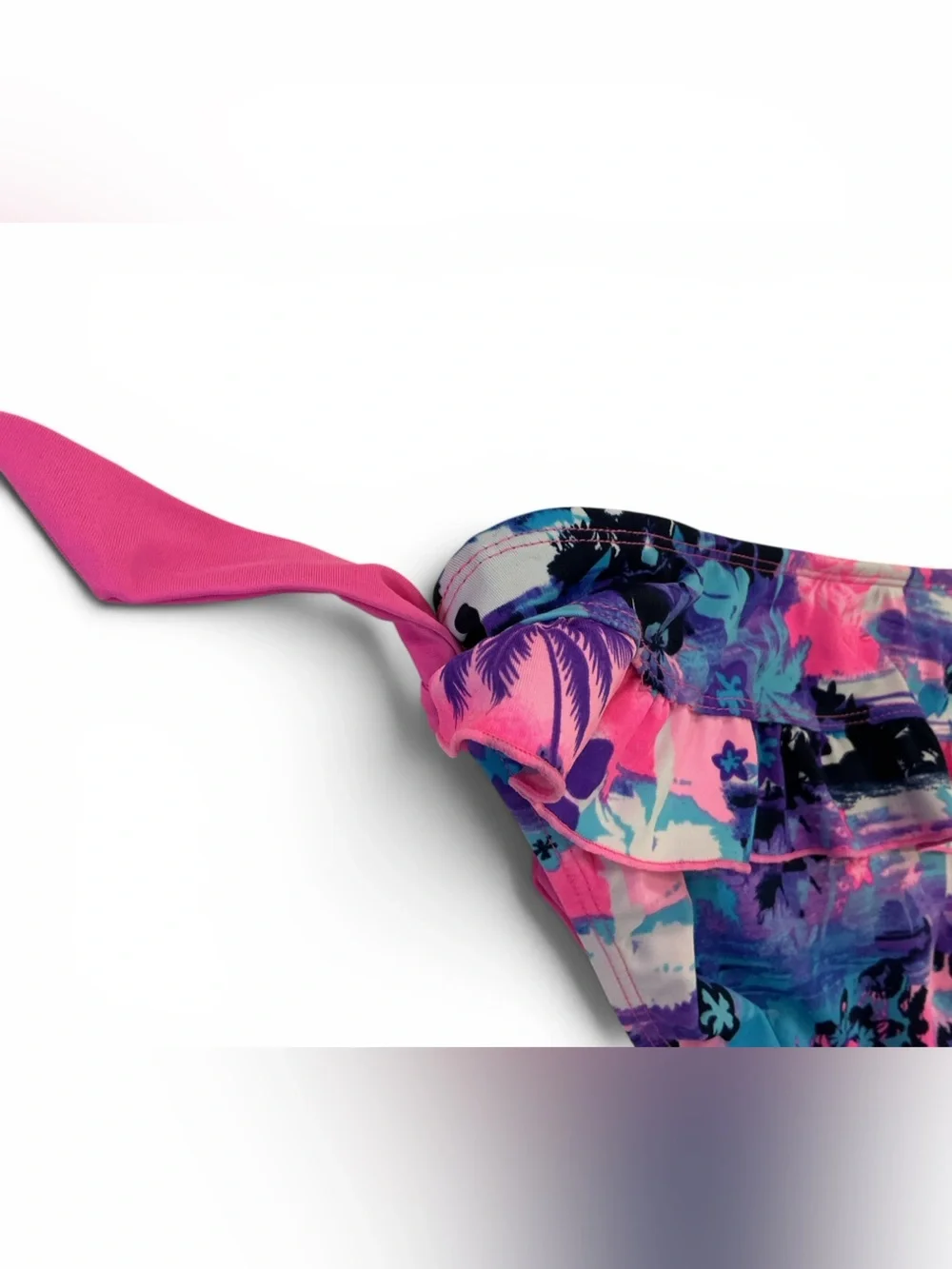 Justice Store Pink and Blue Tropical Floral Two-Piece Bikini with Faux Tie Side